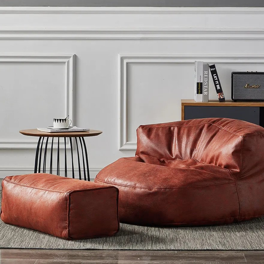 Zitzak Rond Kunstleer Modern 100cm Retro Leer Kinderen Volwassenen Binnen