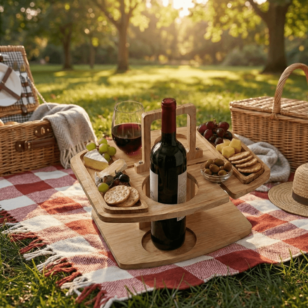 Houten Wijntafel voor Picknick & Aperitief | Luxe Wijn- en Borreltafel voor Buiten