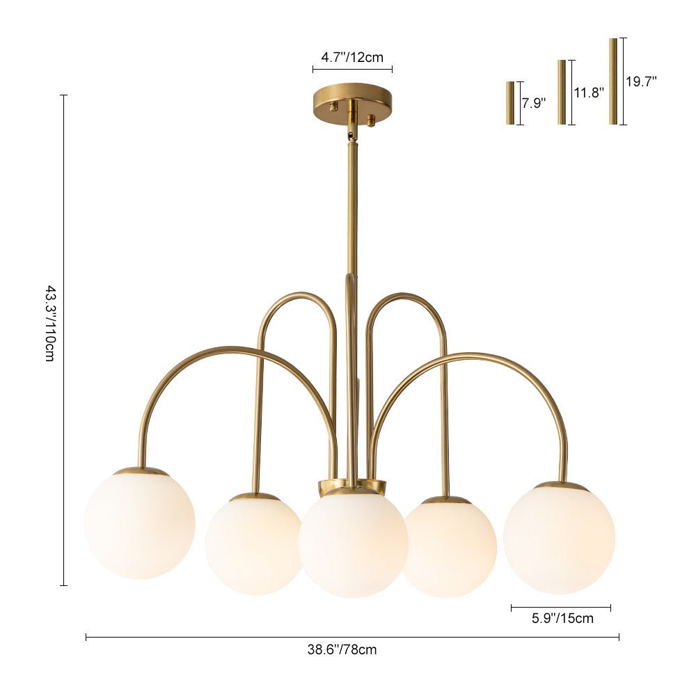 Kroonluchter Swirl 10-Lichts Opaal Glas Zwart Messing 98cm Eetkamer Woonkamer Dimbaar