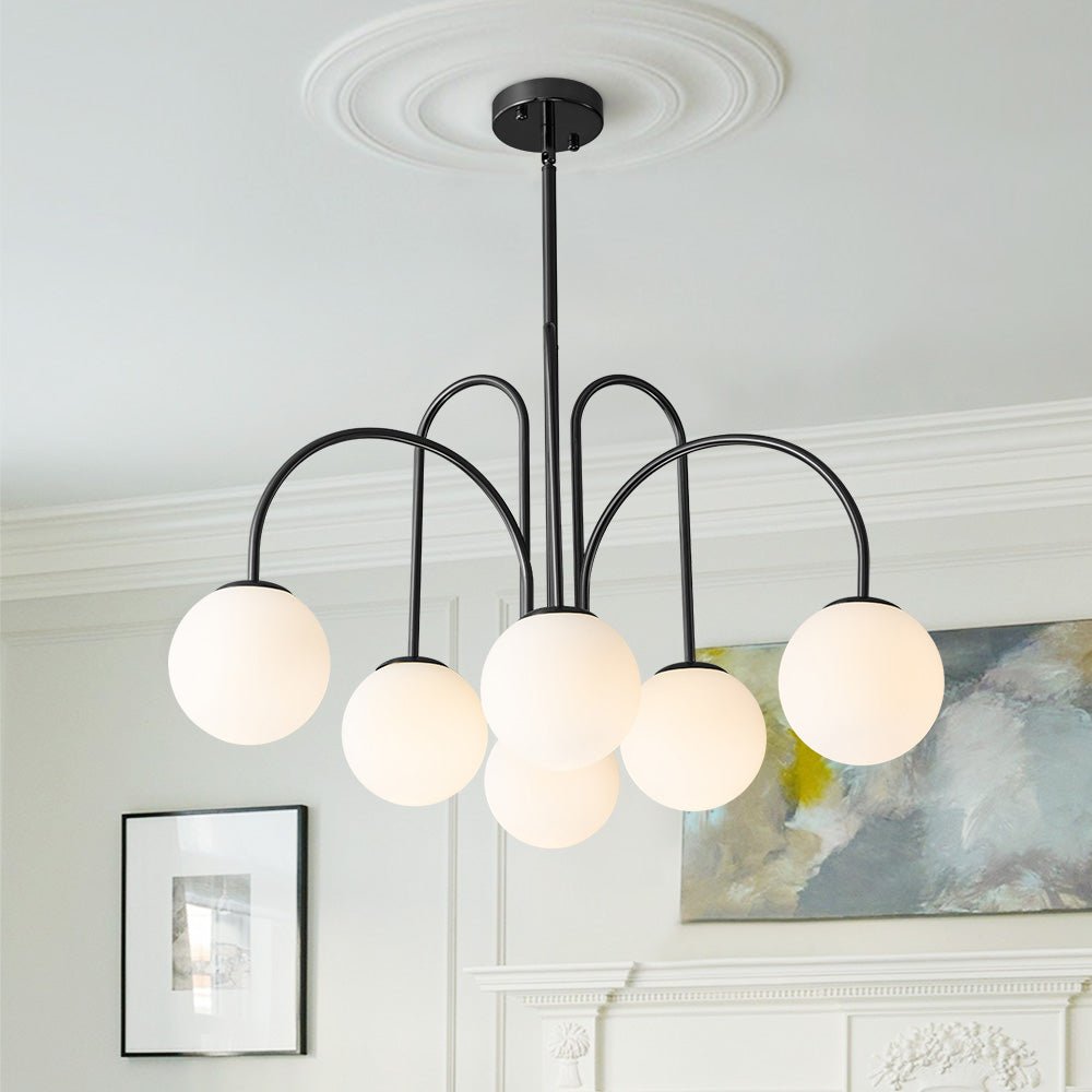 Kroonluchter Swirl 10-Lichts Opaal Glas Zwart Messing 98cm Eetkamer Woonkamer Dimbaar