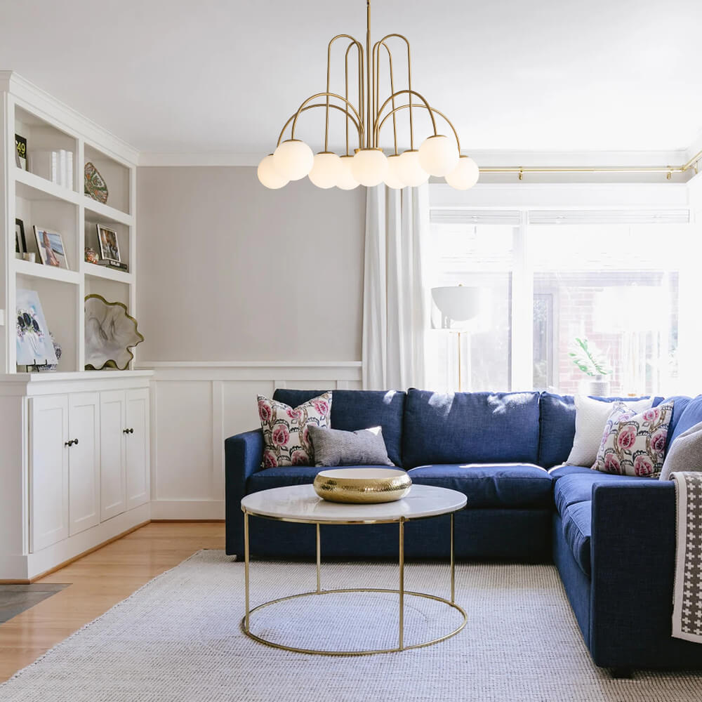 Kroonluchter Swirl 10-Lichts Opaal Glas Zwart Messing 98cm Eetkamer Woonkamer Dimbaar