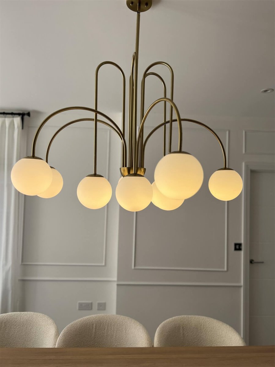 Kroonluchter Swirl 10-Lichts Opaal Glas Zwart Messing 98cm Eetkamer Woonkamer Dimbaar