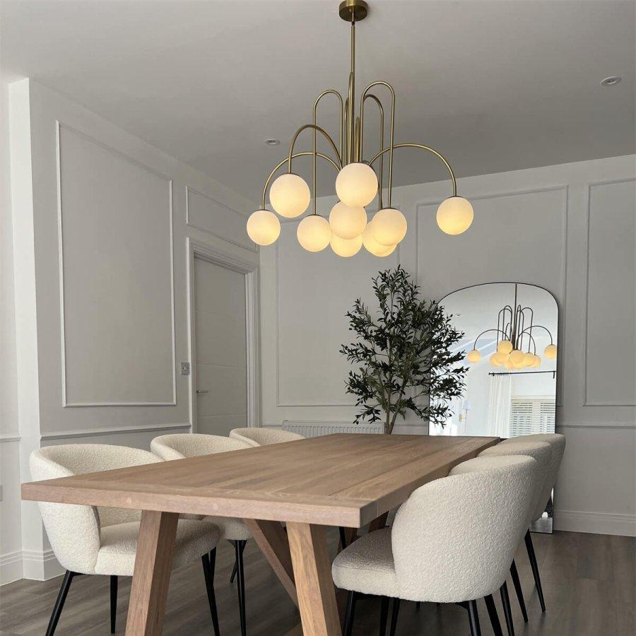 Kroonluchter Swirl 10-Lichts Opaal Glas Zwart Messing 98cm Eetkamer Woonkamer Dimbaar