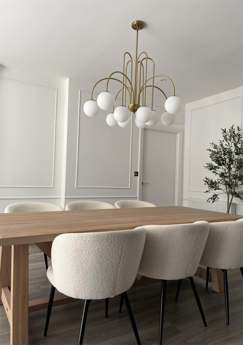 Kroonluchter Swirl 10-Lichts Opaal Glas Zwart Messing 98cm Eetkamer Woonkamer Dimbaar