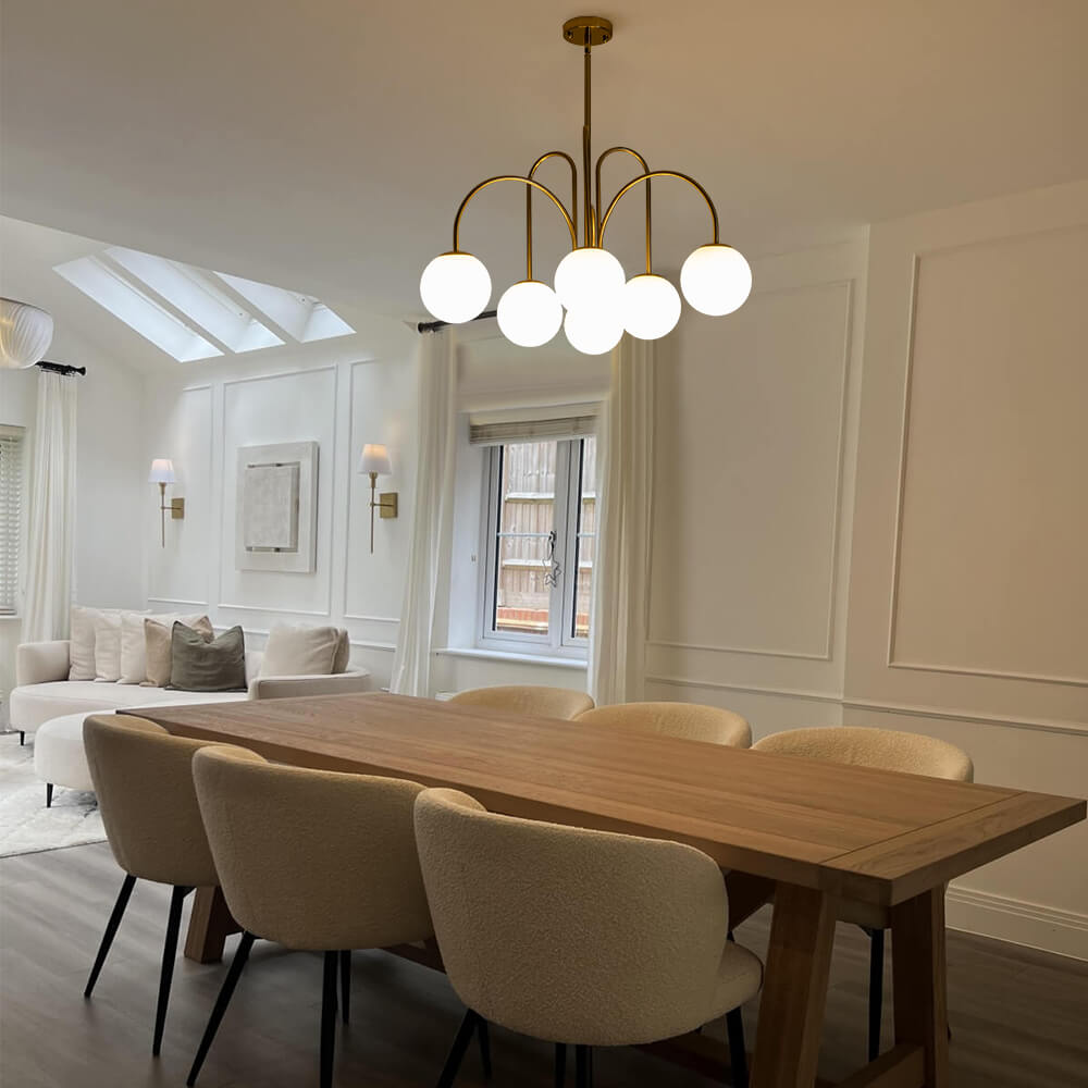 Kroonluchter Swirl 10-Lichts Opaal Glas Zwart Messing 98cm Eetkamer Woonkamer Dimbaar