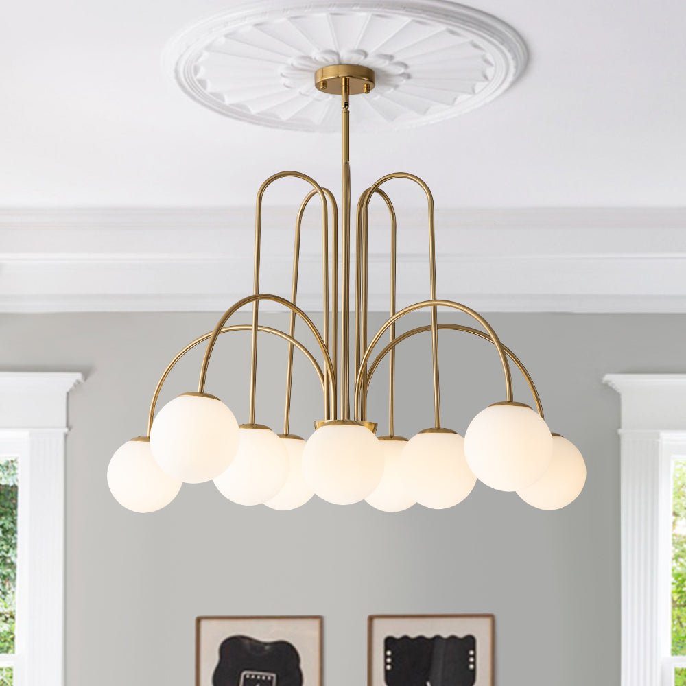 Kroonluchter Swirl 10-Lichts Opaal Glas Zwart Messing 98cm Eetkamer Woonkamer Dimbaar