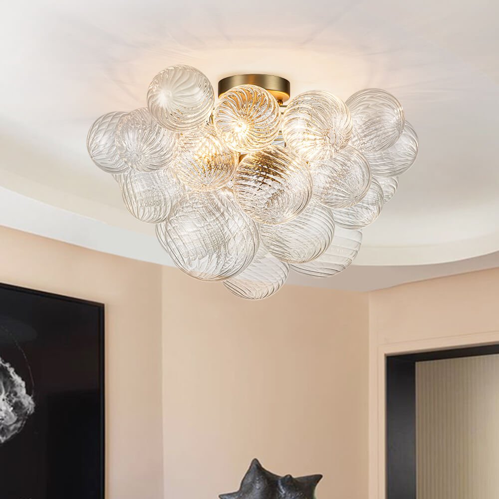 Plafondlamp Glazen Bollen Cluster 3-Lichts Messing 53cm Badkamer Woonkamer Glamour