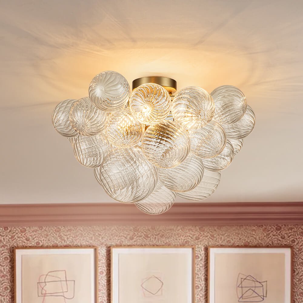 Plafondlamp Glazen Bollen Cluster 3-Lichts Messing 53cm Badkamer Woonkamer Glamour