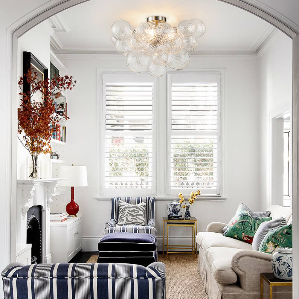 Plafondlamp Glazen Bollen Cluster 3-Lichts Messing 53cm Badkamer Woonkamer Glamour