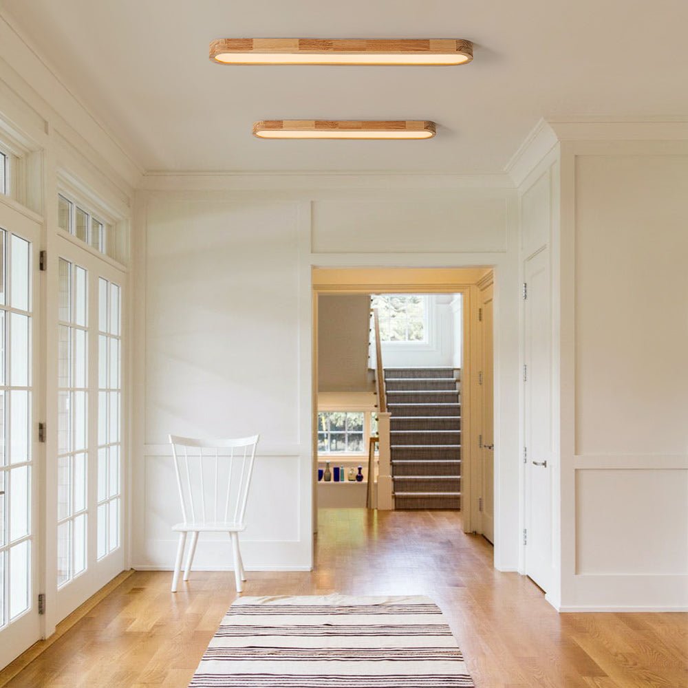 Plafondlamp Ovaal LED Houtlook Dimbaar Afstandsbediening 95cm Keuken Woonkamer Modern