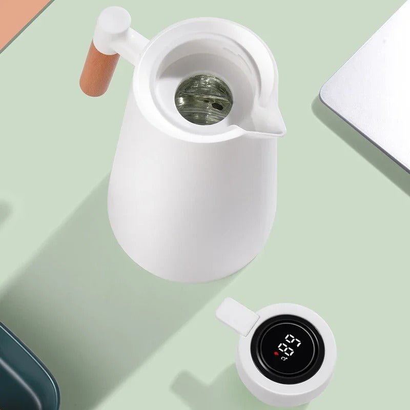 Thermoskan Met Temperatuur Display 1 Liter Houten Handvat Lekvrij | Restfield