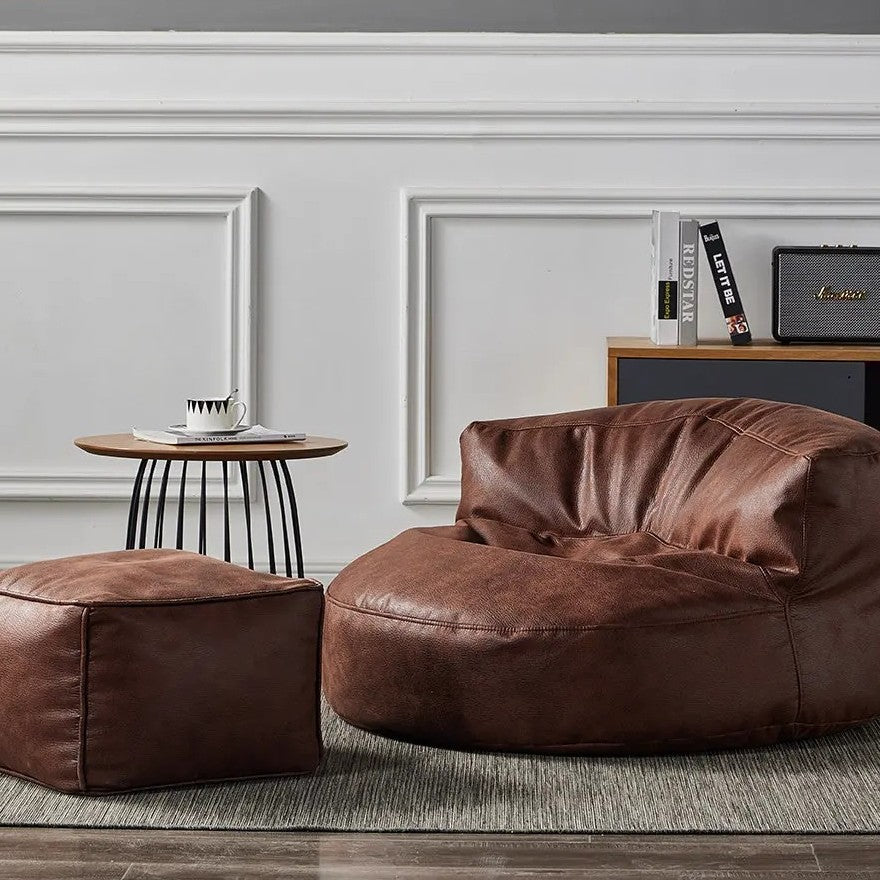 Zitzak Rond Kunstleer Modern 100cm Retro Leer Kinderen Volwassenen Binnen