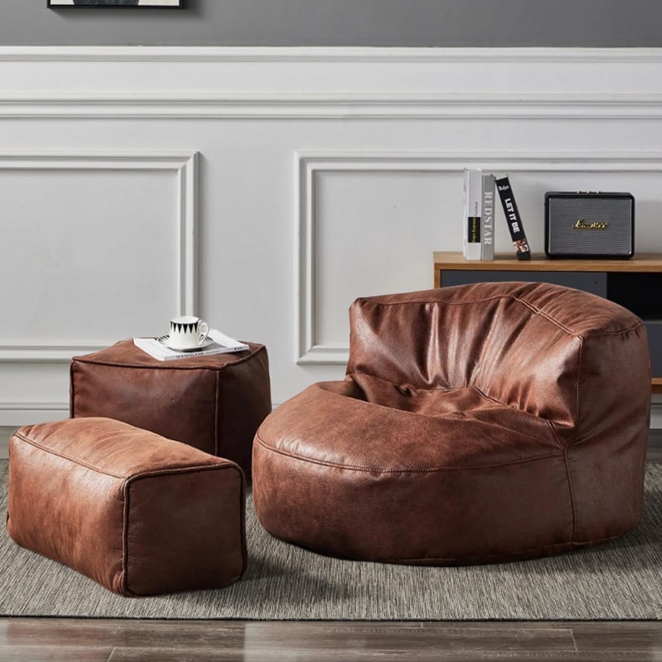 Zitzak Rond Kunstleer Modern 100cm Retro Leer Kinderen Volwassenen Binnen