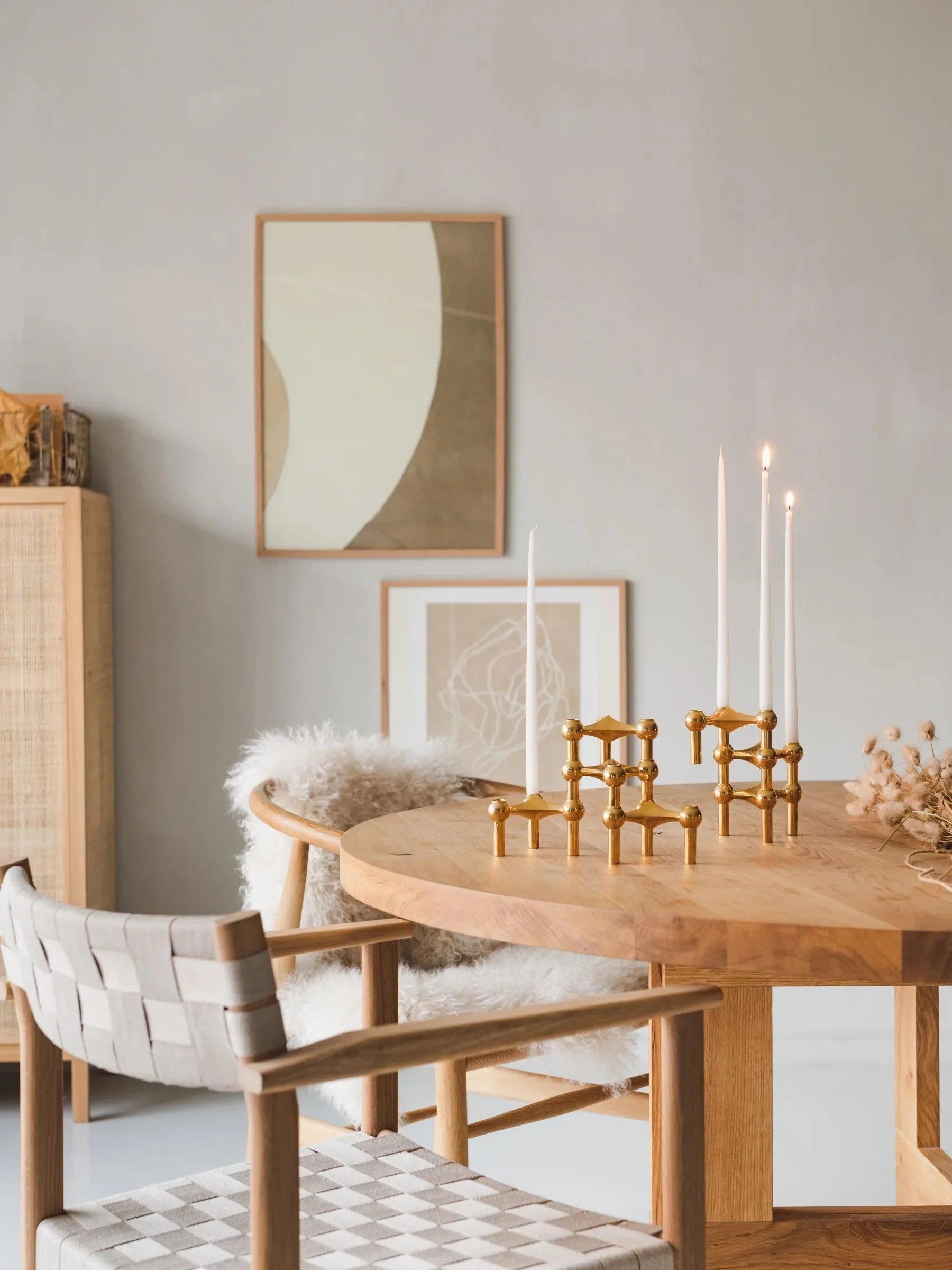 Modulaire design kandelaars set van 3 in massief messing – sculpturale woondecoratie voor tafel en dressoir | Restfield