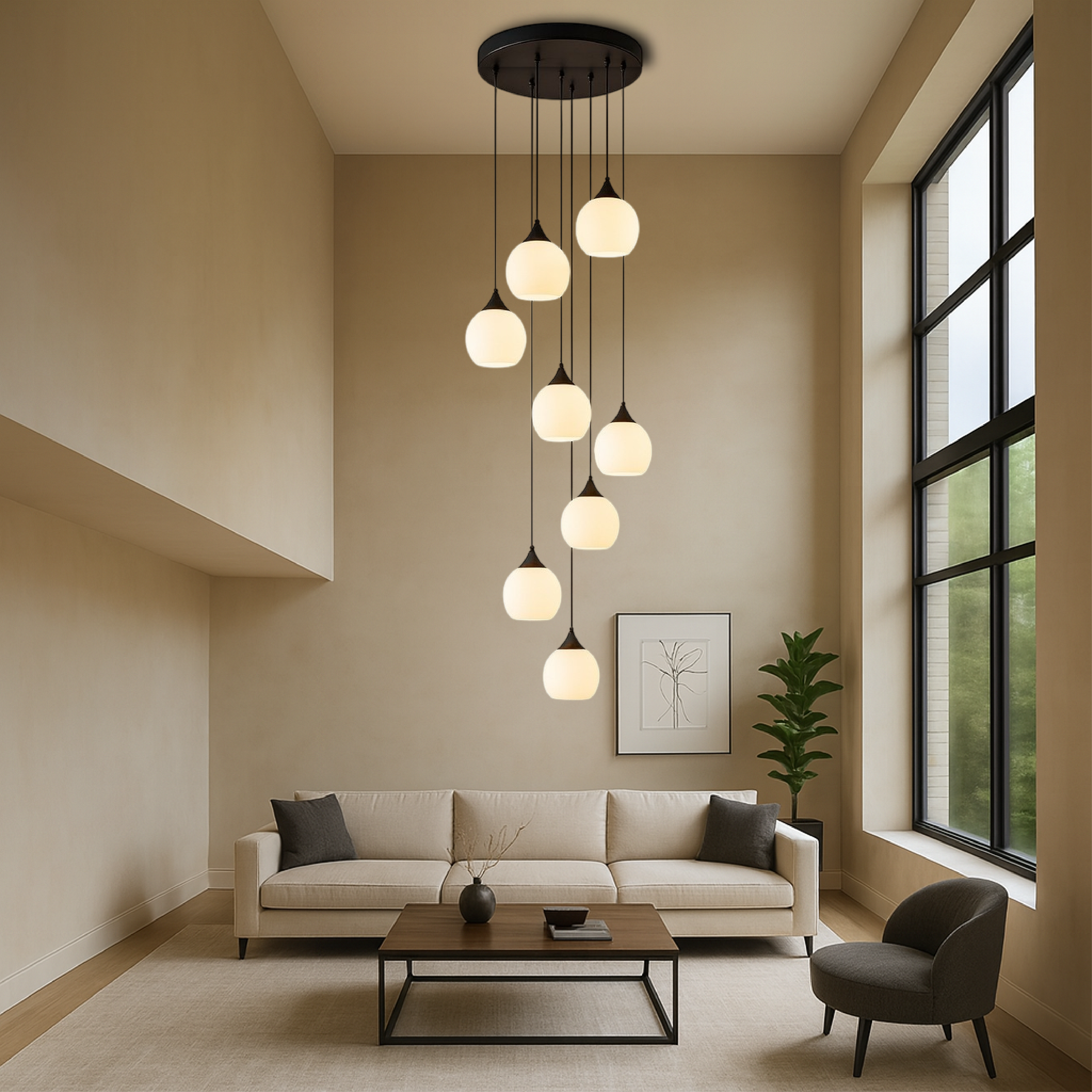 Lustre d'escalier Villa Gades LED verre noir escalier hall suspension moderne luxe éclairage plafond haut entrée | Restfield