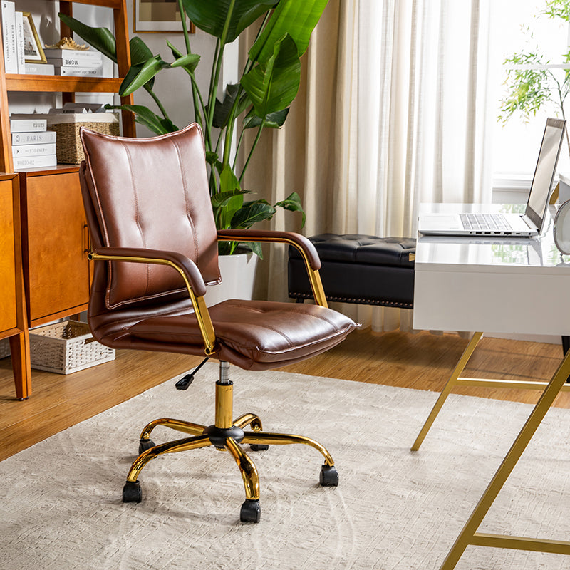 Luxe Ergonomische Bureaustoel Met Gouden Onderstel En Draaifunctie In Vegan Leer | Restfield