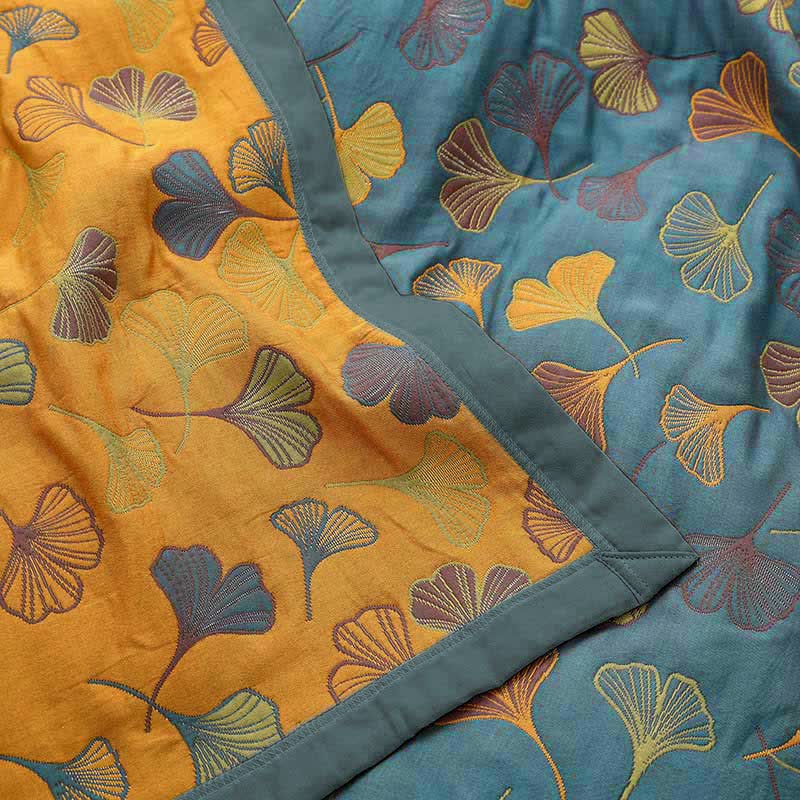 Ginkgo Leaf Katoenen Quilt – Omkeerbaar 6-Laags Dekbed van Combed Cotton | Restfield