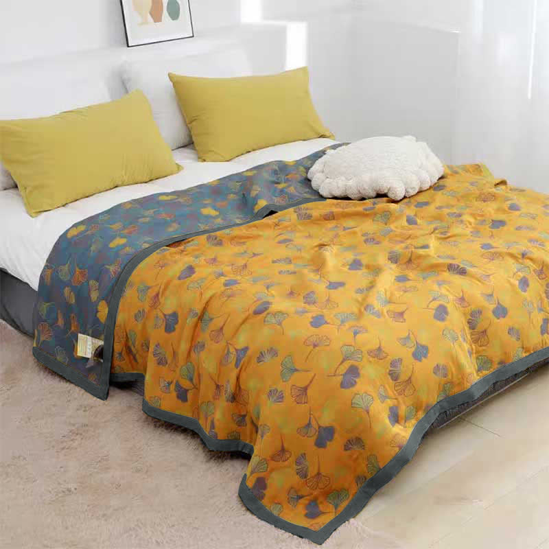 Ginkgo Leaf Katoenen Quilt – Omkeerbaar 6-Laags Dekbed van Combed Cotton | Restfield