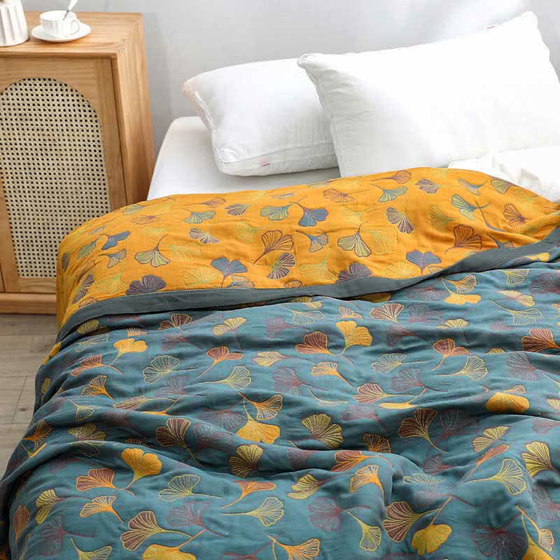 Ginkgo Leaf Katoenen Quilt – Omkeerbaar 6-Laags Dekbed van Combed Cotton | Restfield