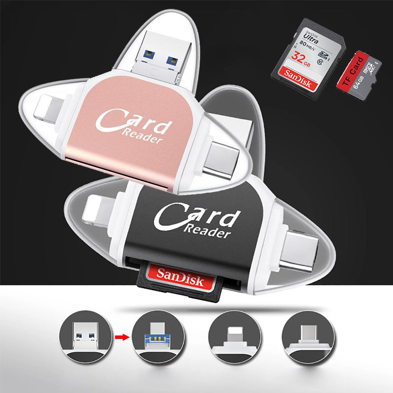 Kaartlezer 4 In 1 USB C Lightning SD Micro SD USB 3.0 | Restfield