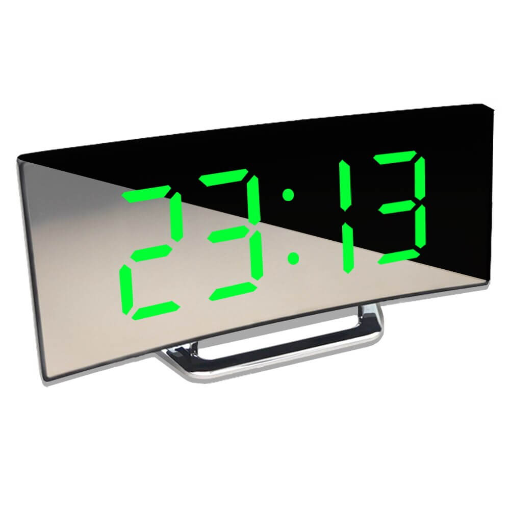 Moderne gebogen led wekkerklok met dimbare digitale display en snoozefunctie voor slaapkamer en bureau | Restfield