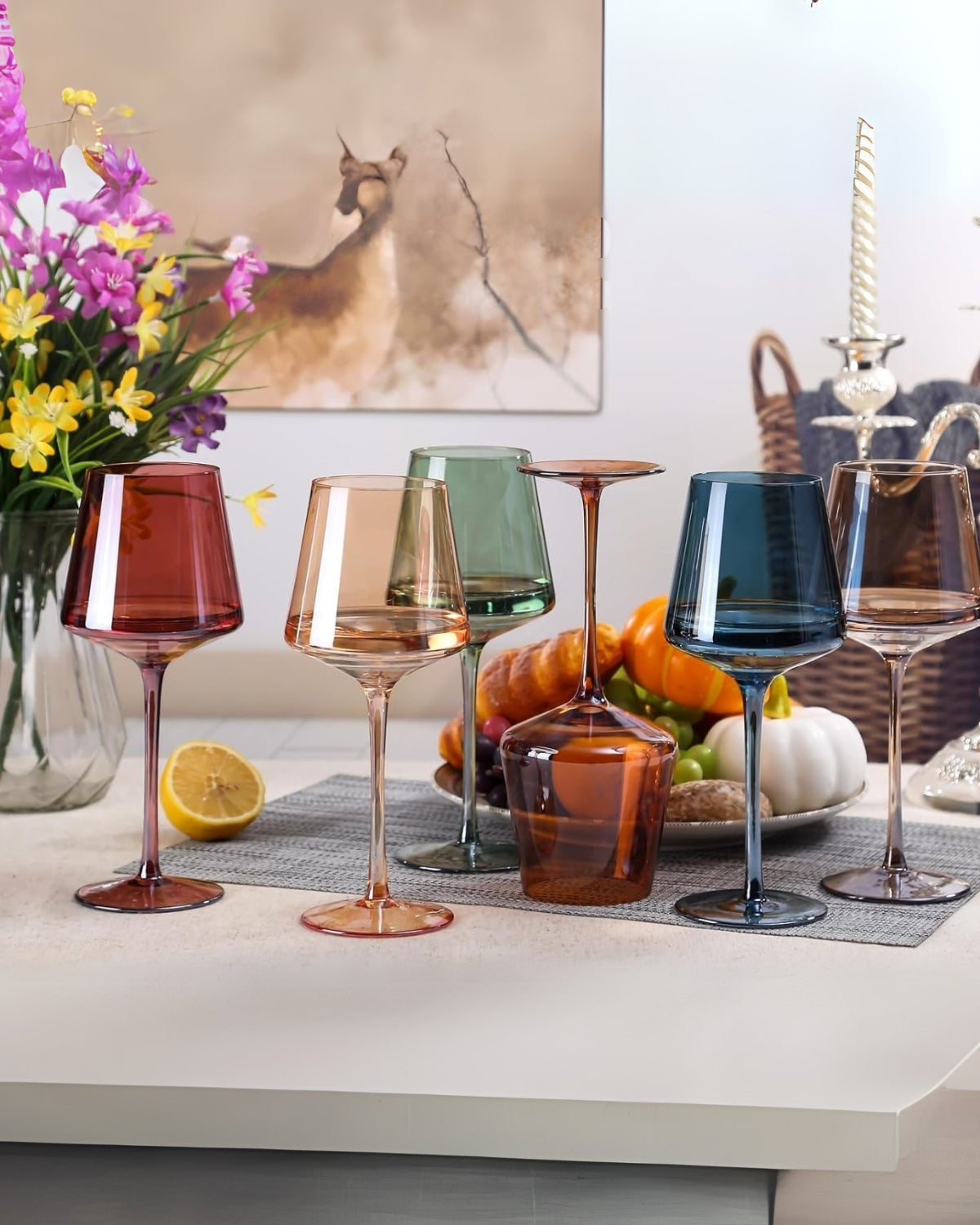 Handgeblazen Regenboog Wijnglazen Set Van 6 Luxe Gekleurd Glas Voor Wijn En Dinertafel | Restfield