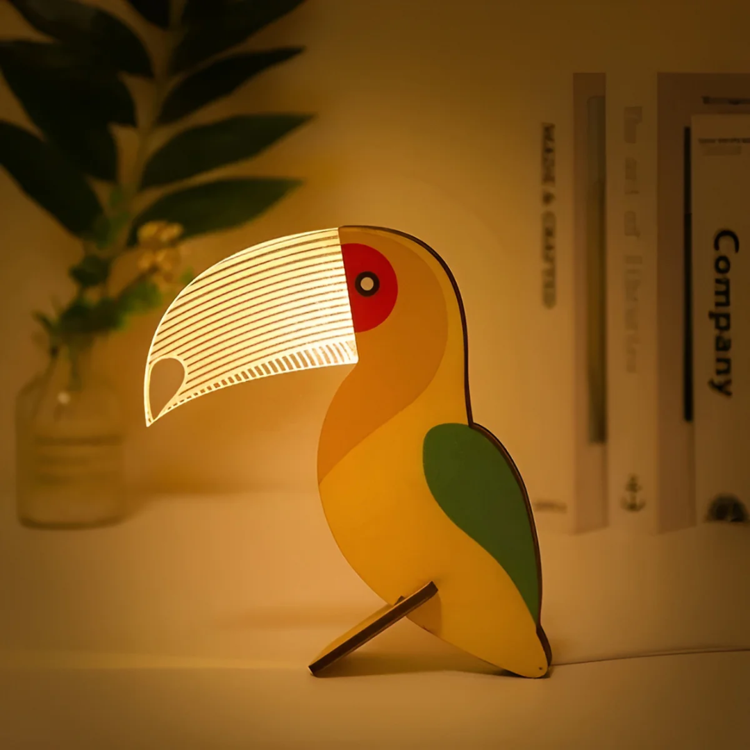 Houten Dieren Tafellamp met LED | Scandinavische Nachtlamp voor Slaapkamer & Kinderkamer