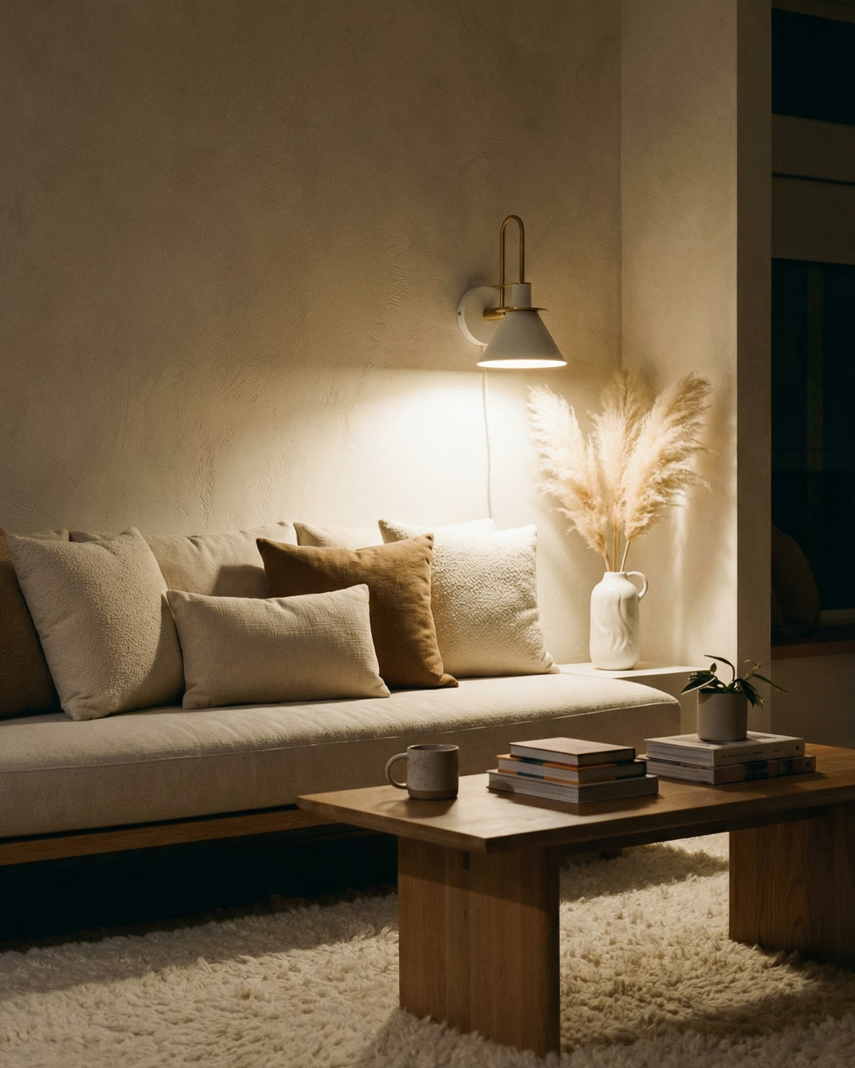 Moderne wandlamp van travertin en hout met warm wit licht – minimalistische design muurlamp voor woonkamer en slaapkamer | Restfield