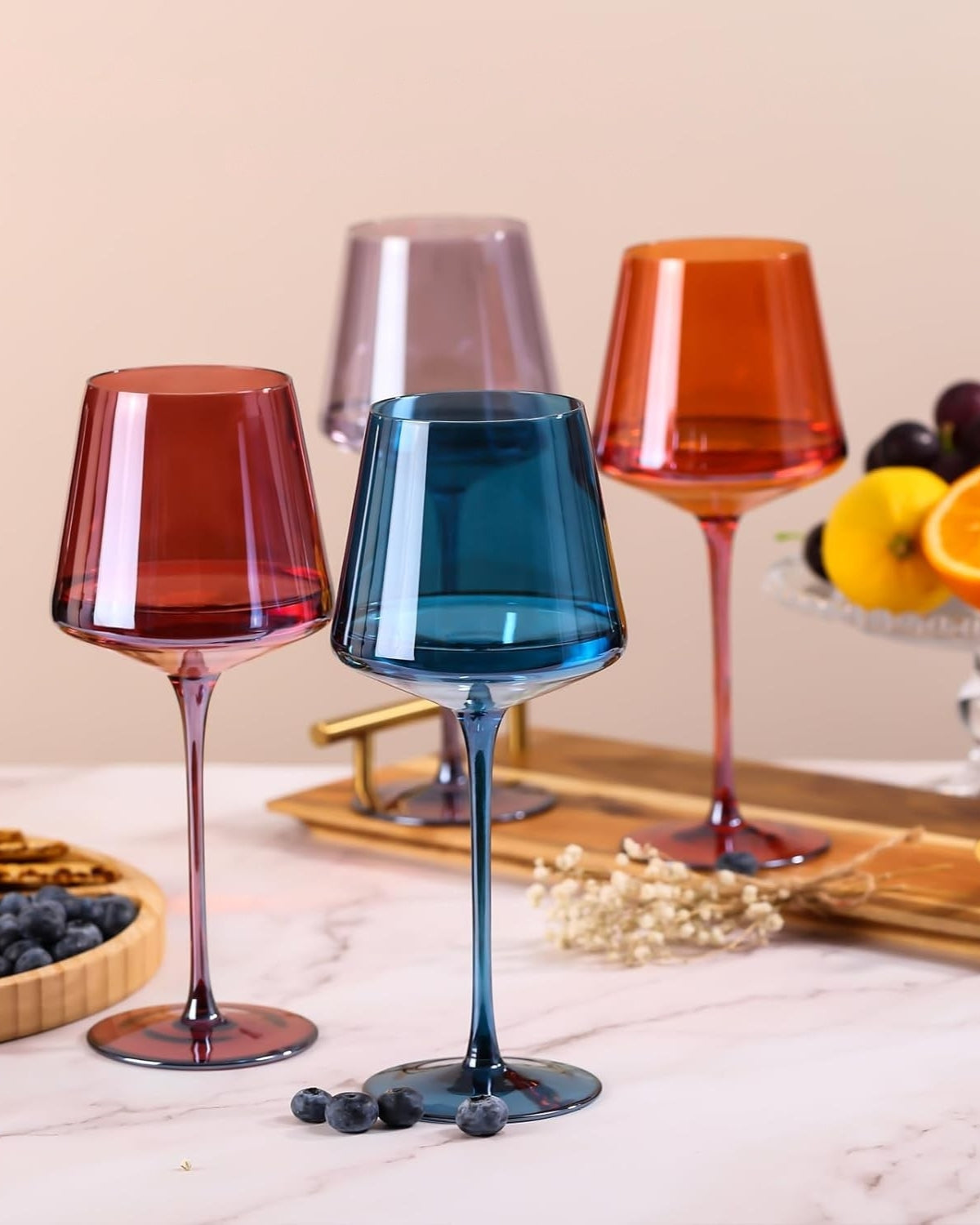 Handgeblazen Regenboog Wijnglazen Set Van 6 Luxe Gekleurd Glas Voor Wijn En Dinertafel | Restfield