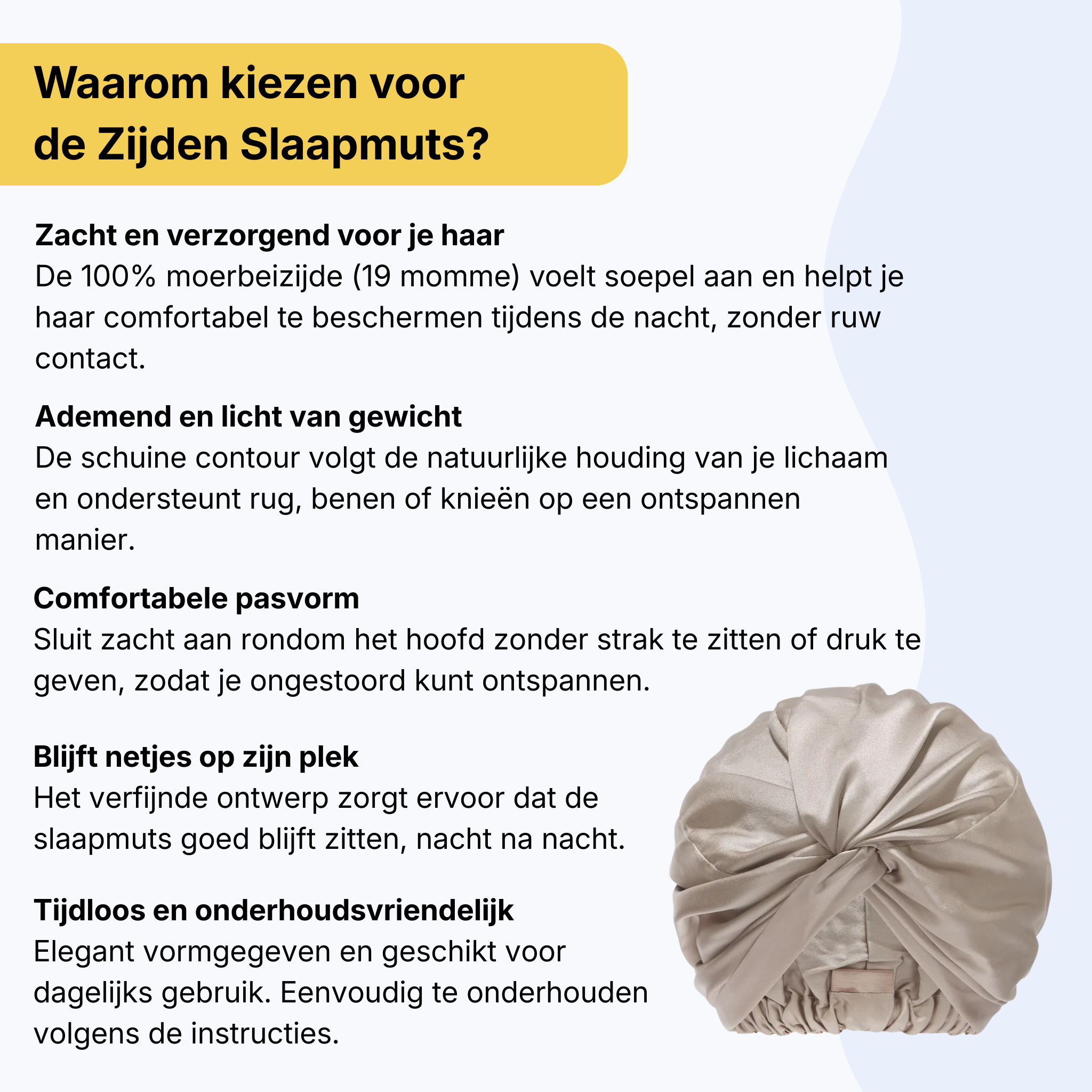 Restfield | Zijden Slaapmuts – 100% Moerbeizijde – 19 Momme