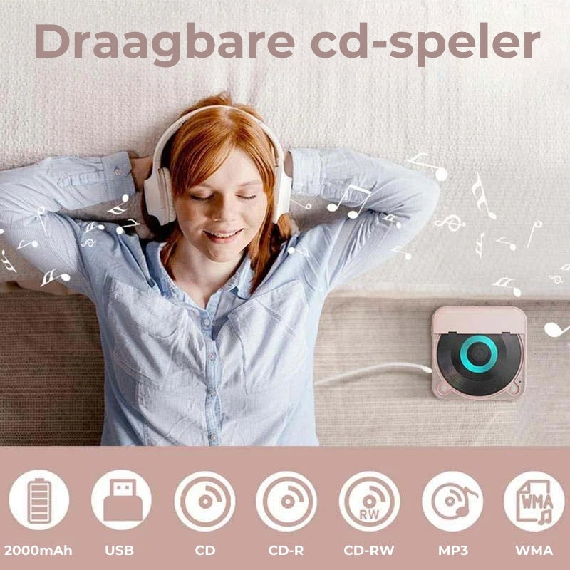 Draagbare CD Speler Met Bluetooth 5.3 Oplaadbare 2000mAh Batterij Type C USB MP3 CD-R CD-RW Ondersteuning Compact Design Met 3.5mm Aansluiting | Restfield