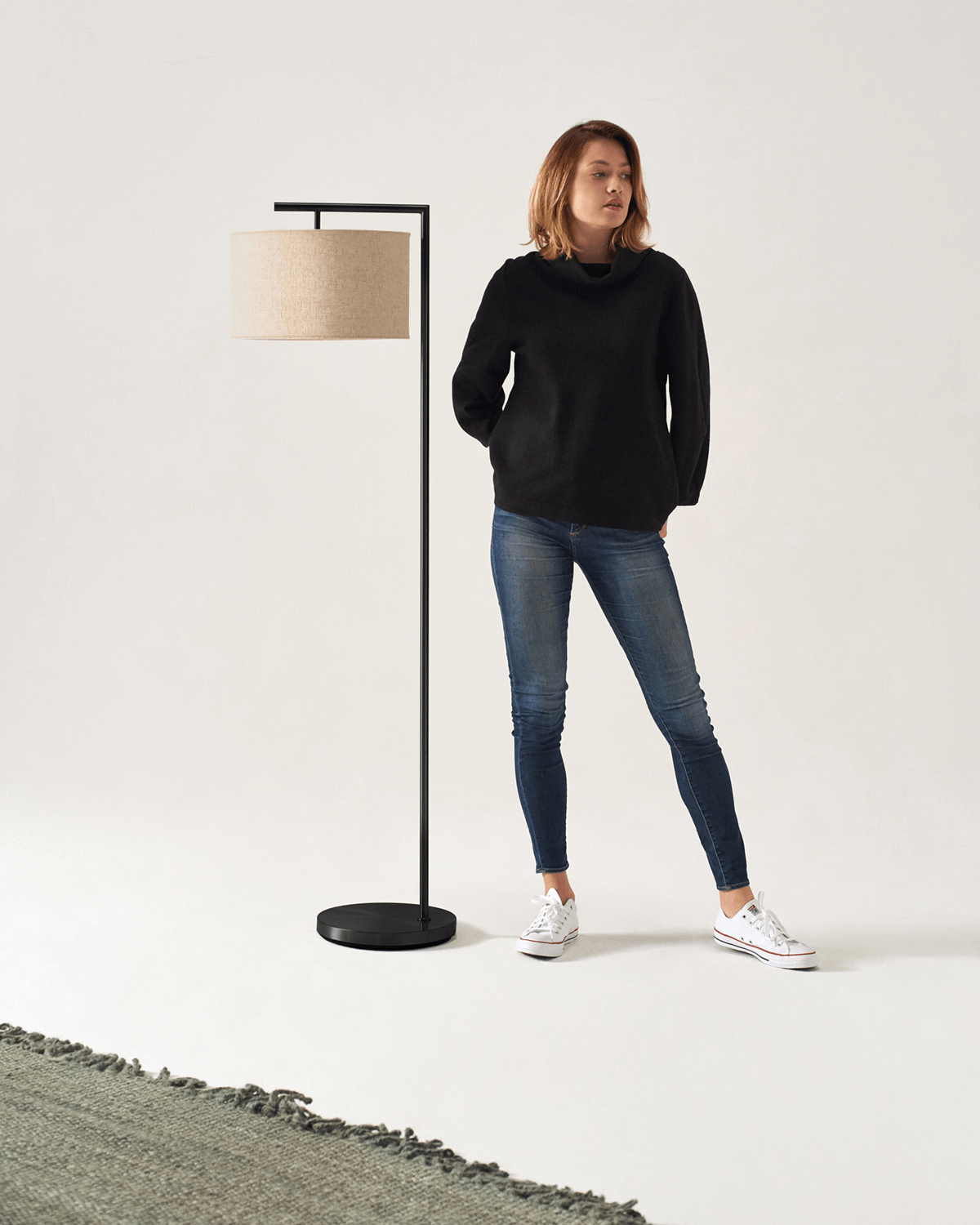 Vloerlamp Modern Met Stoffen Kap 152cm LED Zwart Messing Nikkel | Restfield