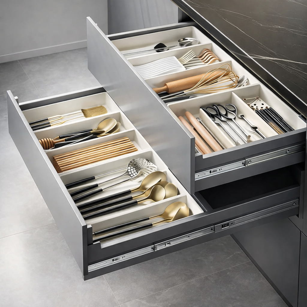 Organisateur de tiroir réglable flexible pour cuisine, bureau, salle de bain – Rangement pour couverts et accessoires | Restfield