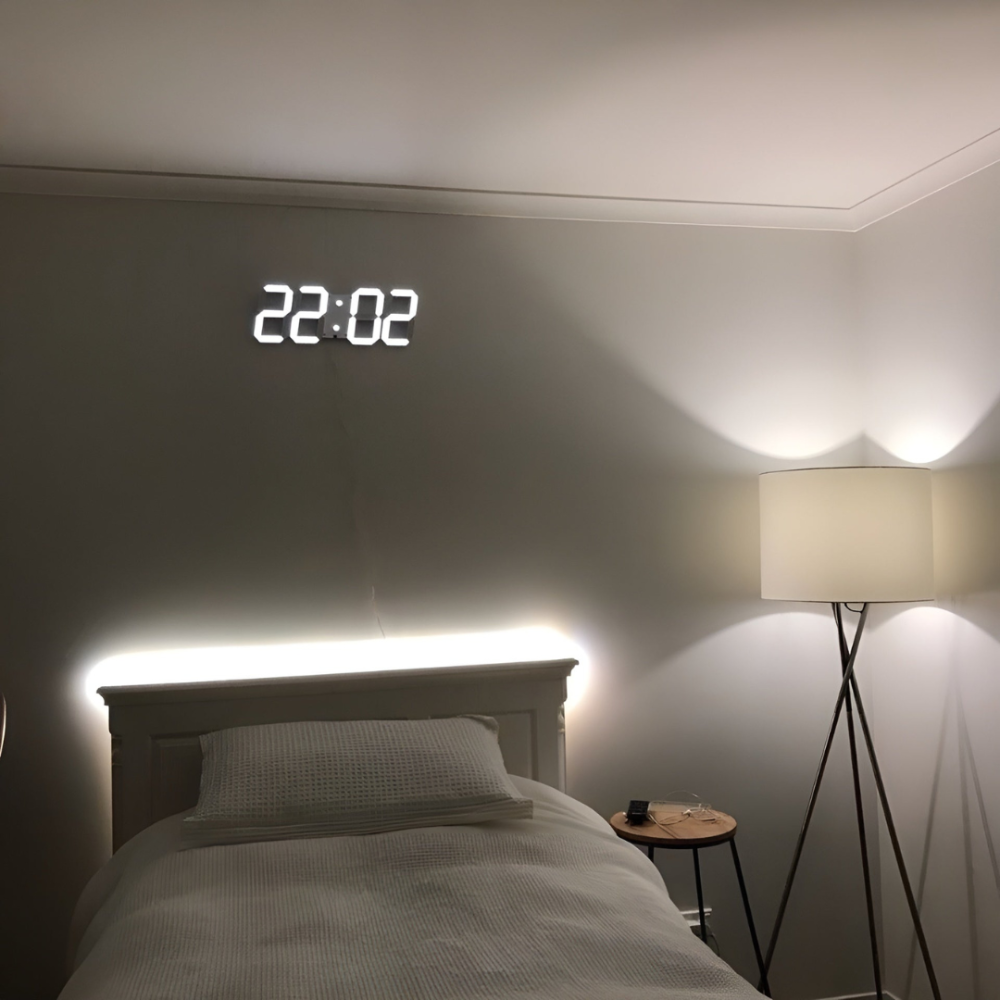 Grote 3D Digitale LED Wandklok Met Dimbare Verlichting En Nachtmodus Voor Woonkamer Slaapkamer En Kantoor | Restfield