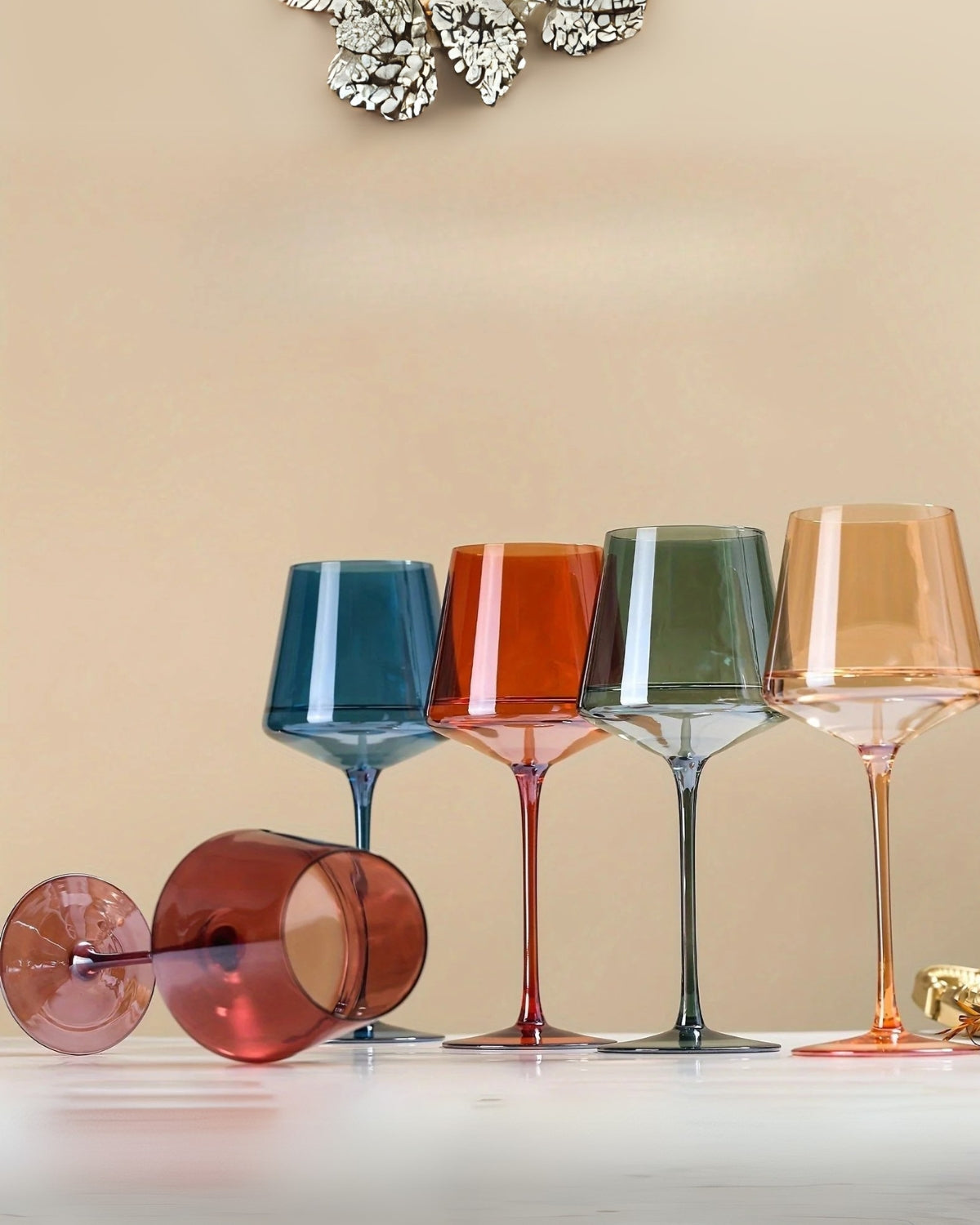 Handgeblazen Regenboog Wijnglazen Set Van 6 Luxe Gekleurd Glas Voor Wijn En Dinertafel | Restfield