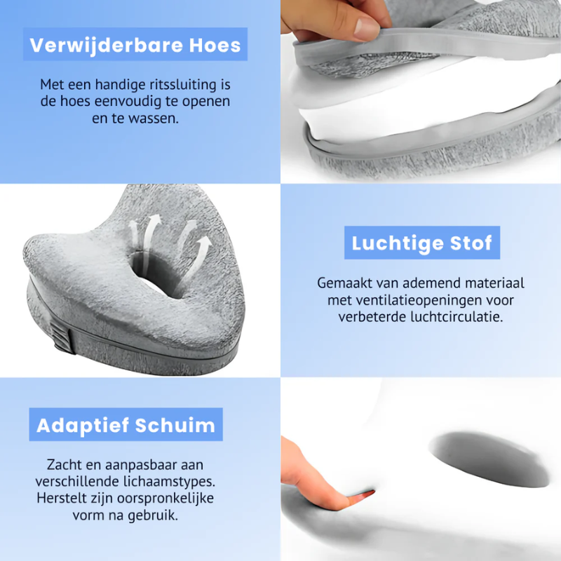Restfield | Hartvormig Kniekussen met Band – Memory Foam – Zijslapers