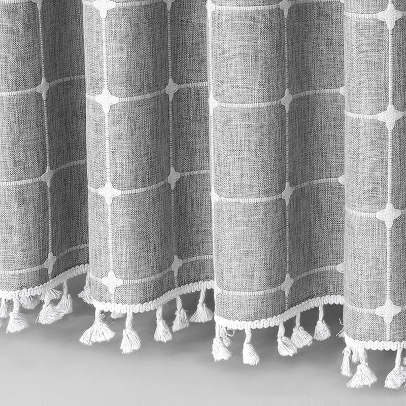 Douchegordijn Linnen Bohemian Waterproof Kwastjes 180x200cm Badkamer Beige Geruit