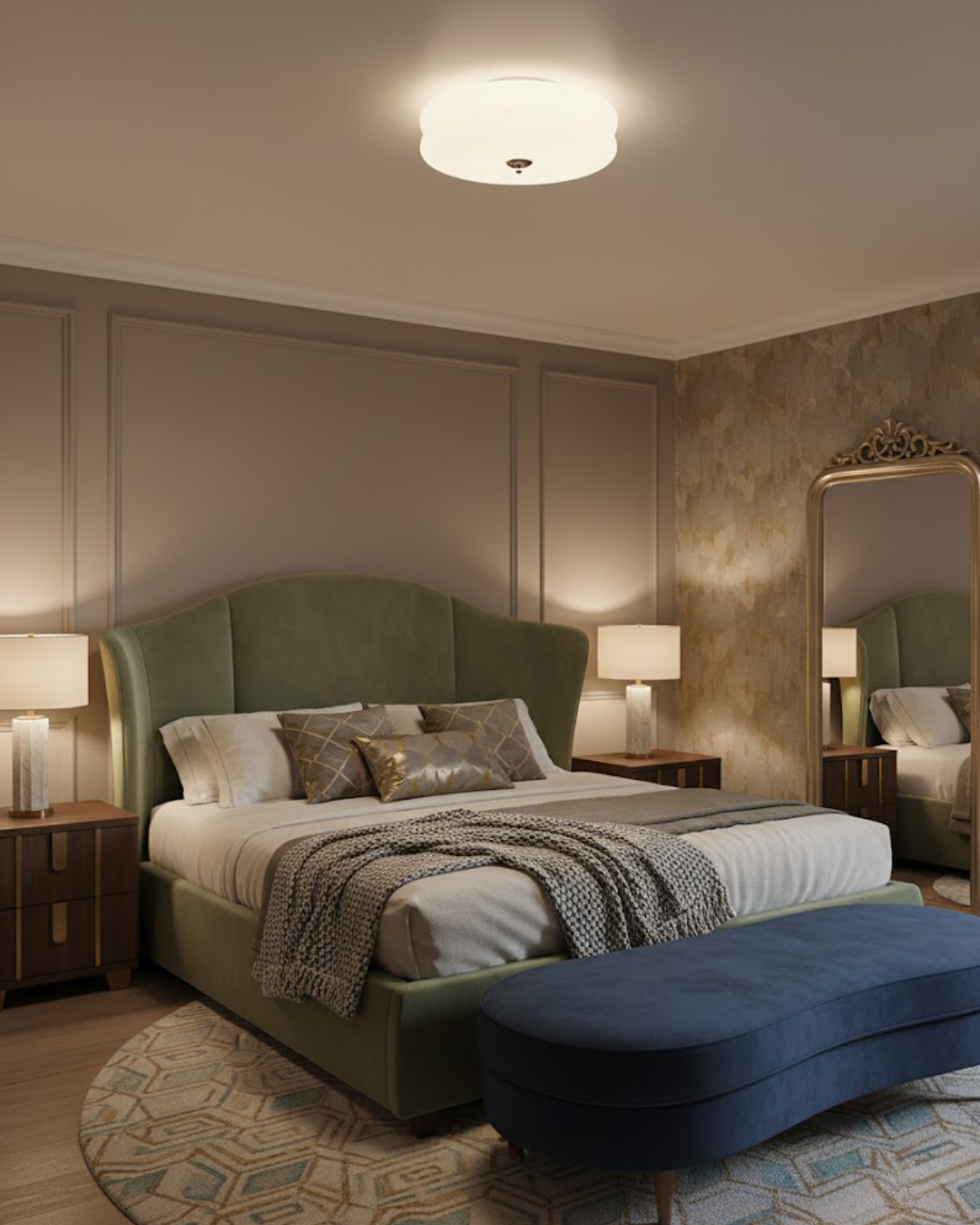 Art Deco Plafondlamp In Beige Met Chroom Accent En Warme Sfeerverlichting | Restfield