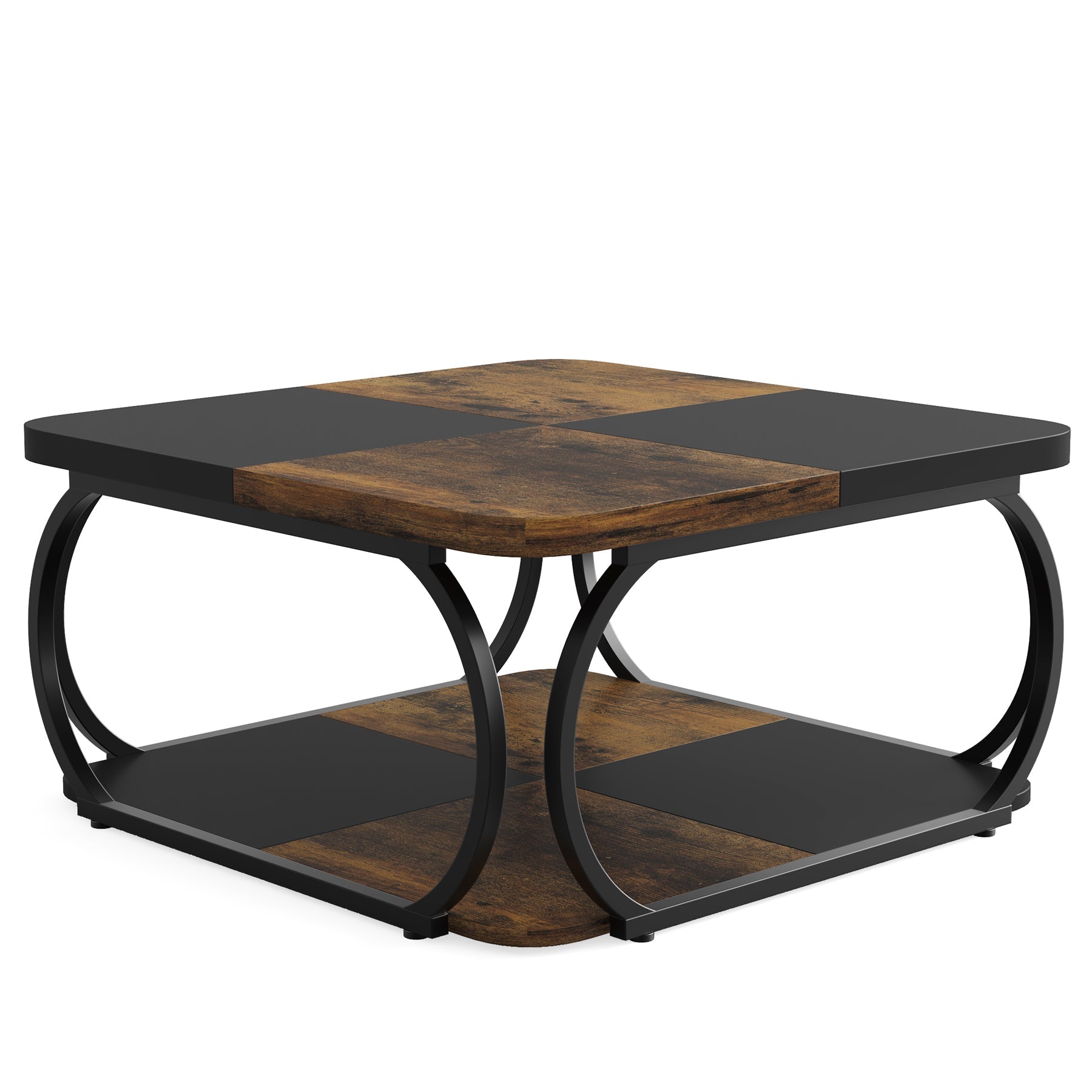 Vierkante Salontafel 2 Niveaus Houtlook Metaal 100x100cm Woonkamer | Restfield