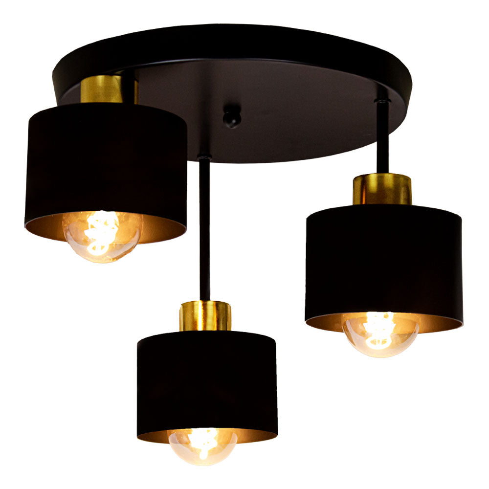 Plafondlamp 3 Lichts Zwart Goud Metaal E27 Ø30cm Modern Design | Restfield