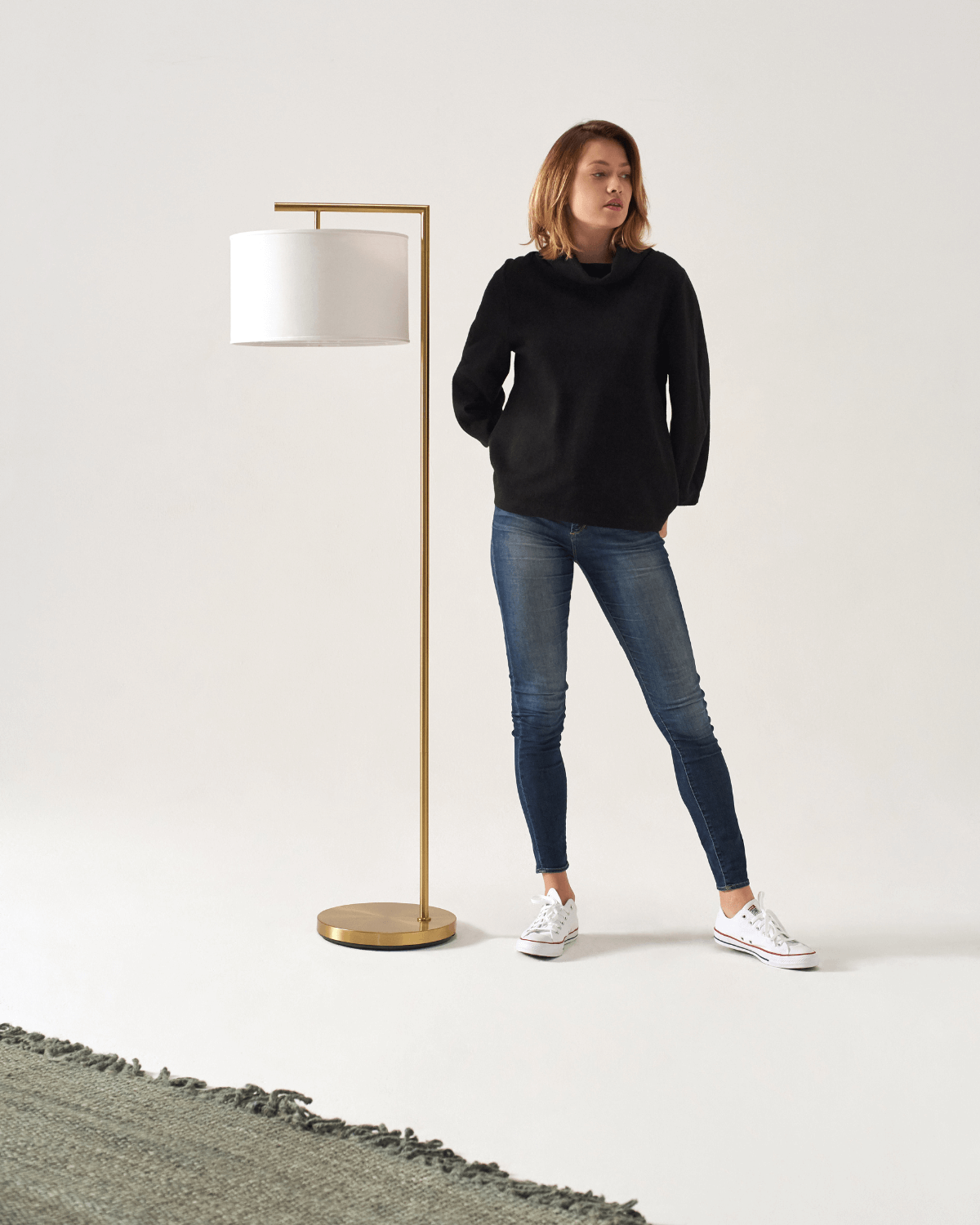 Vloerlamp Modern Met Stoffen Kap 152cm LED Zwart Messing Nikkel | Restfield