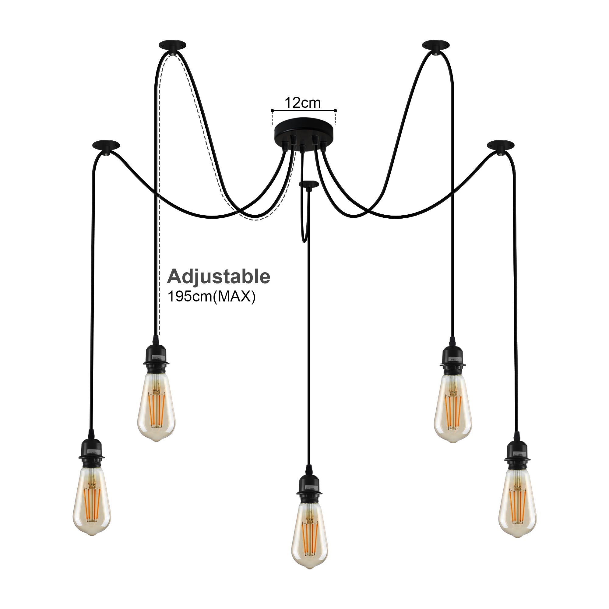 Hanglamp Spider 5-Lichts Metaal Zwart E27 Verstelbaar Vintage Industrieel Woonkamer