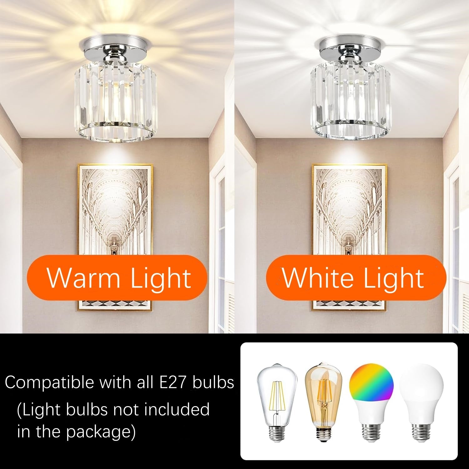 Plafondlamp Kristal Zwart Zilver Goud E27 Opbouw Modern Hal Woonkamer | Restfield