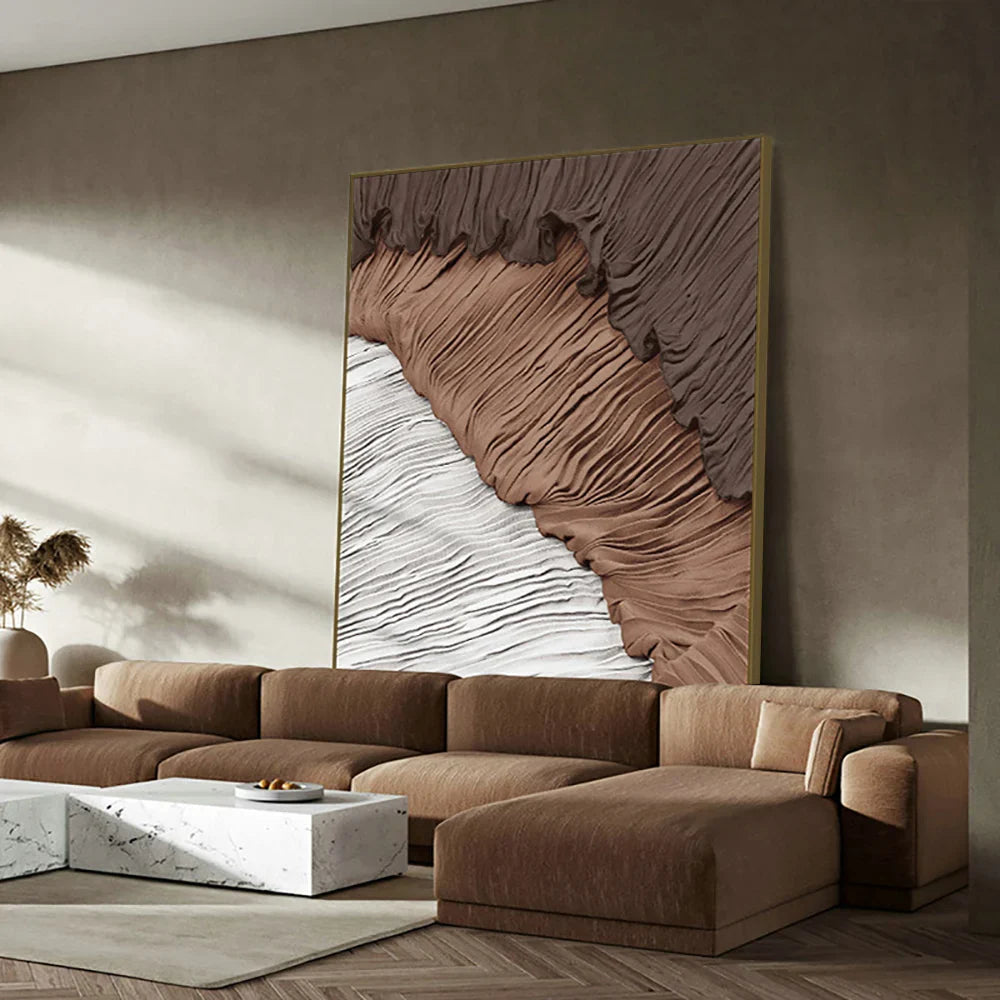 Japandi Abstract Schilderij Canvas Aardtinten Gouden Lijst 70x100cm Woonkamer | Restfield