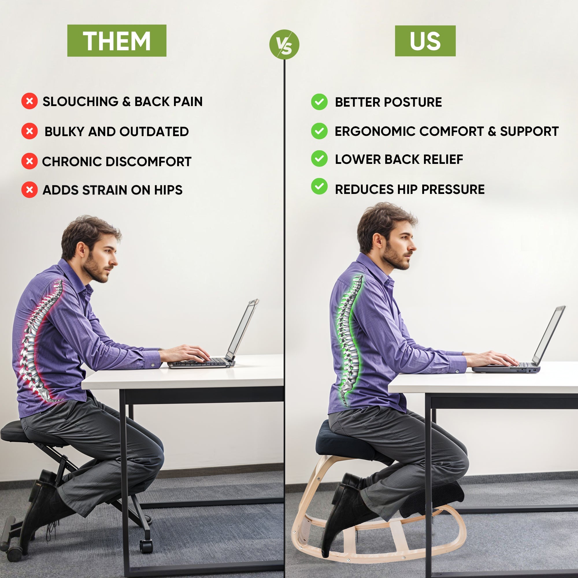 Ergonomische Houten Knielstoel met Schommelbasis en Memory Foam Kussens – Zwart Design | Restfield