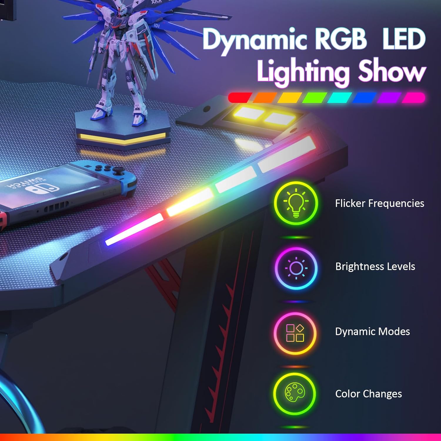 Gaming Bureau met RGB LED Verlichting 120x60 cm – Carbon Fiber Look met Z Frame en Accessoires | Restfield