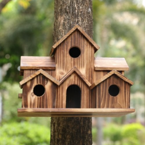Vogelhuisje Hout 20cm Bruin Hangend Tuin Vogelhuis Nestkast 6 Gaten Buiten Balkon Decoratie Natuur | Restfield