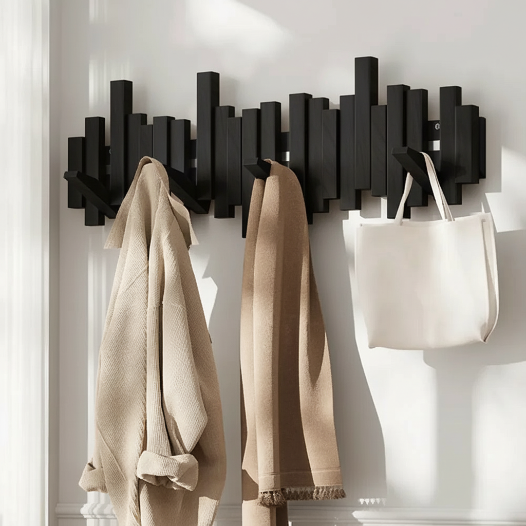 Kapstok met Magnetische Klapbare Haken | Hout & Modern Design