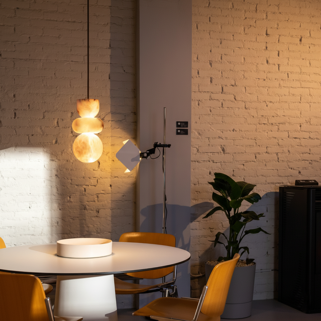 Alabaster Hanglamp met Messing Armatuur en Geïntegreerde LED – Luxe Natuurstenen Design Verlichting | Restfield