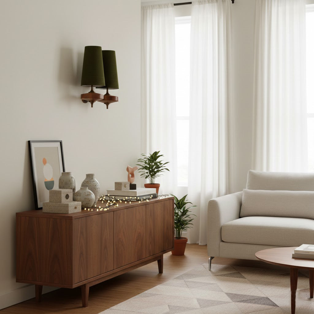 Design Wandlamp Met Houten Details En Stoffen Kap Geïnspireerd Op De Nikau Palm | Restfield